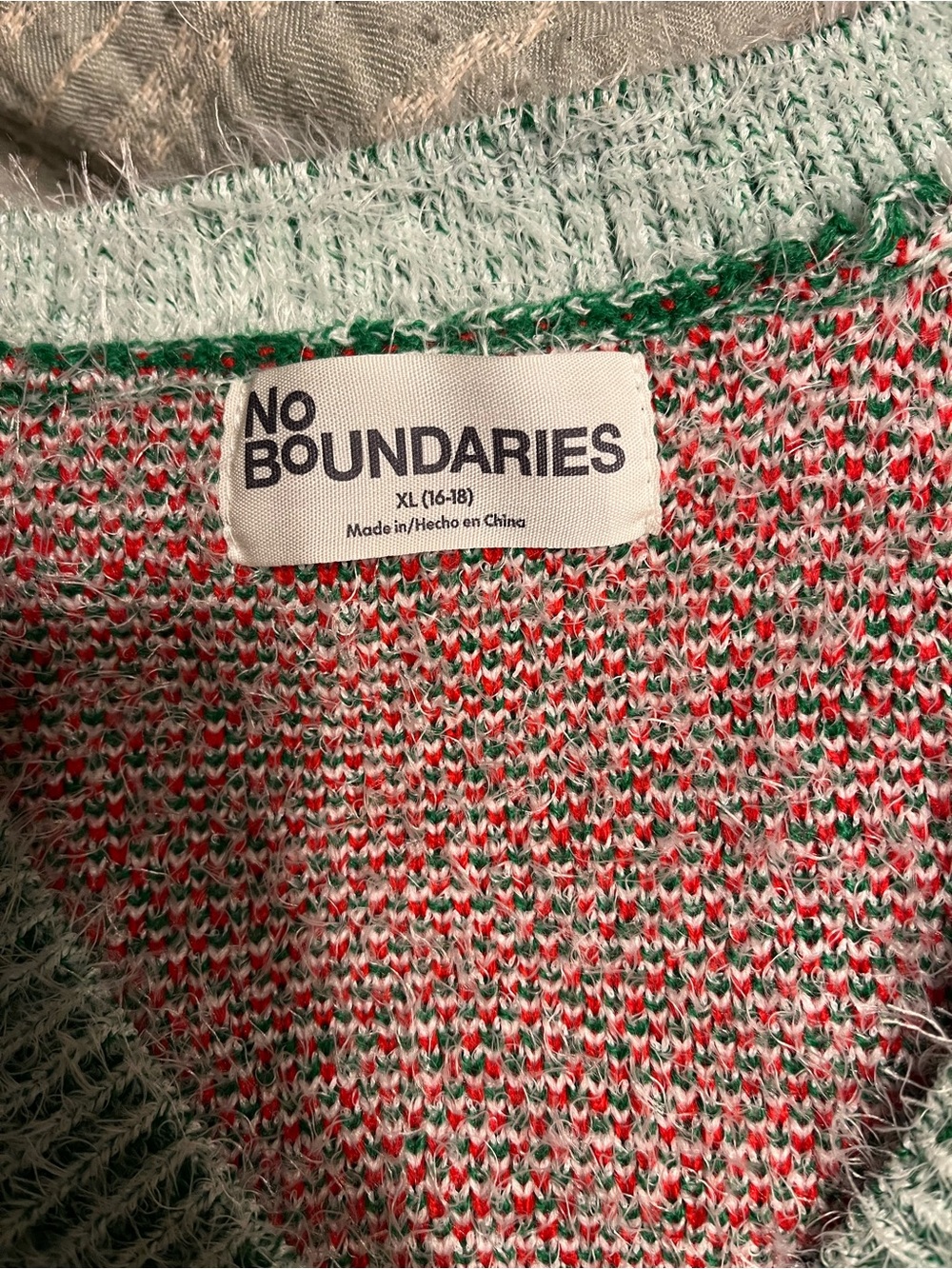 No Boundaries Green and White Holiday Tree V-Neck Cardigan - Picture 3 of 6